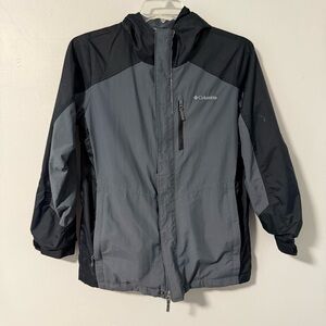Columbia Boys Black Gray Zip Front Jacket Softshell Hooded Windbreaker L (14-16)